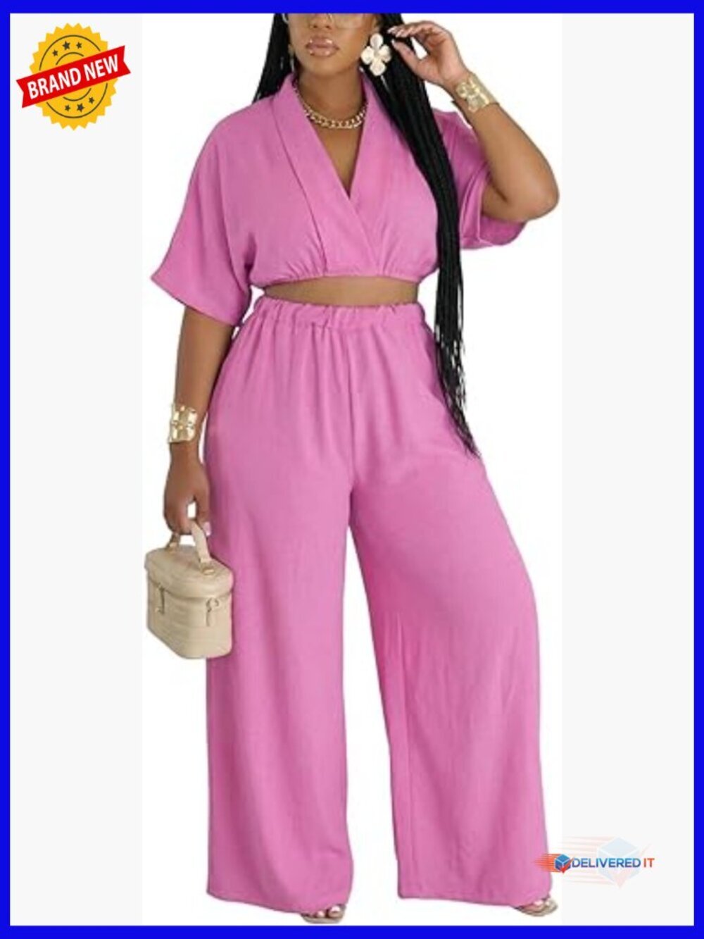 2 Piece Women's Summer Set - Crop Top & Wide Leg Pants
